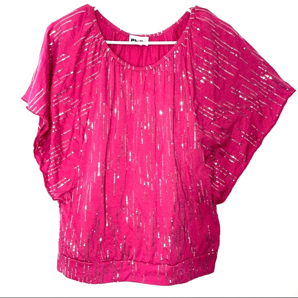Butterfly sleeve silver sequined top - Hot pink